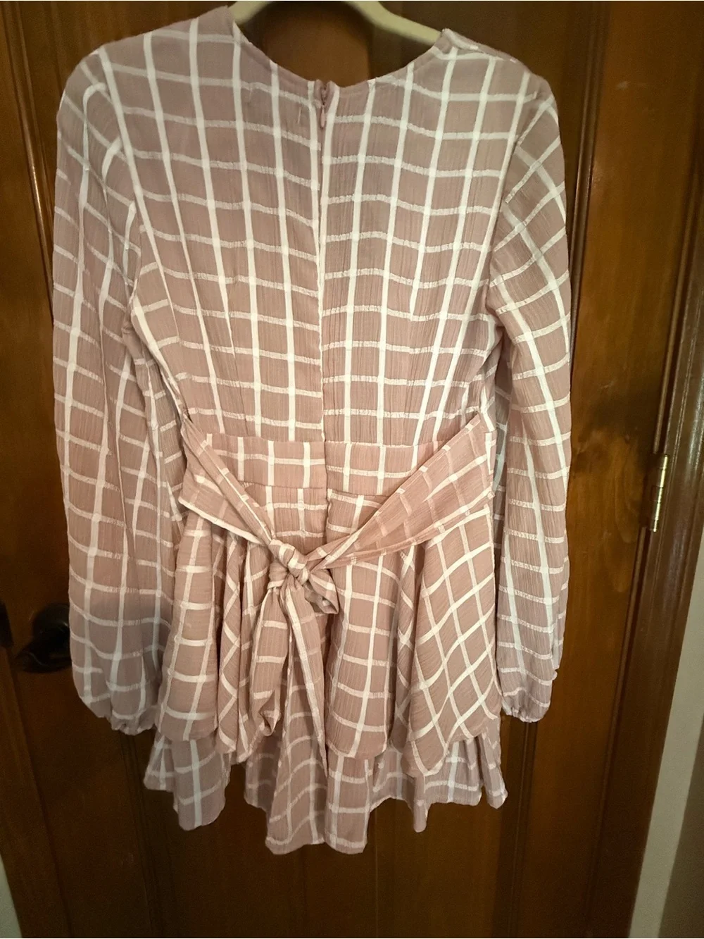 Blithe Mauve Windowpane Peplum V-Neck Bodysuit